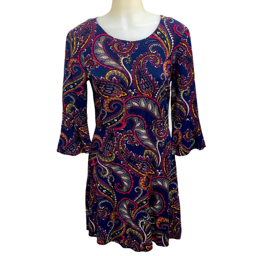 BANANA REPUBLIC Paisley Printed Flowy Flared 3/4 Sleeve Dress Sz 0 Boho